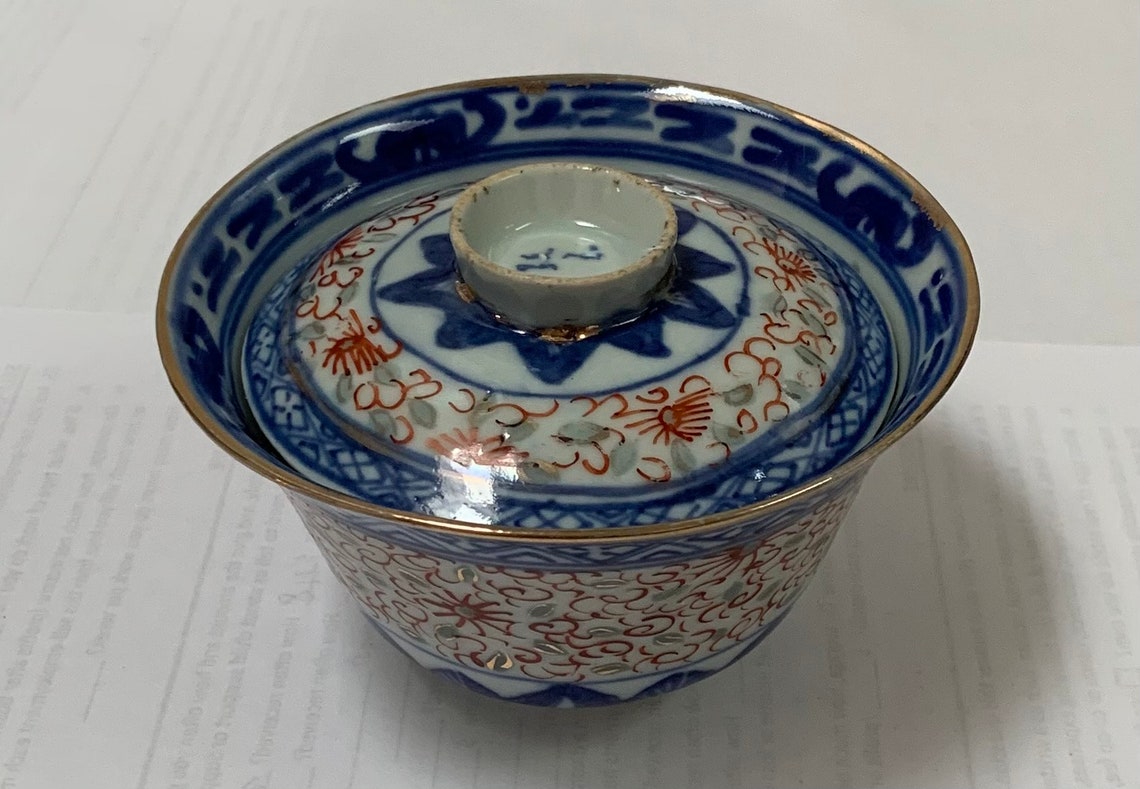 Antique Chinese Rice Porcelain Tea Bowl with lid Character Etsy