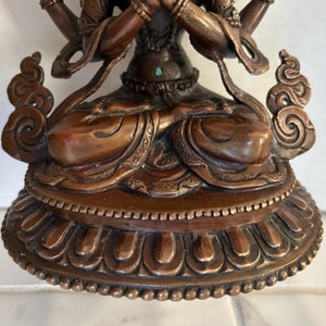 Asian Antique Double Lotus Dragon Carving Copper Khercheri Statue imagem 6