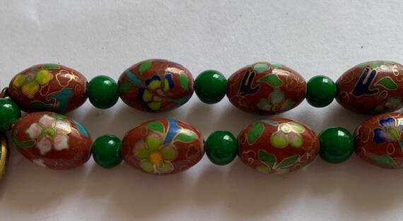 Chinese Antique Cloisonne Bead Red Floral Necklac… - image 8