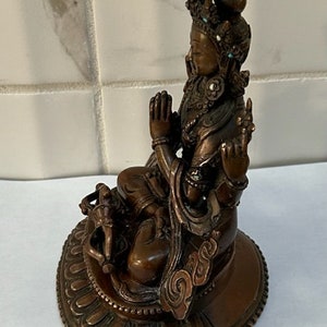 Asian Antique Double Lotus Dragon Carving Copper Khercheri Statue image 9