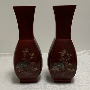 Pair of Maruni Vases Japanese Home Decor Made In Occupied Japan Signed c1940s Lacquerware