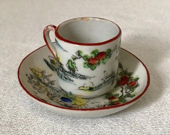 Antique Hand Painted Eggshell Porcelain Japanese Tea Cups and Saucers