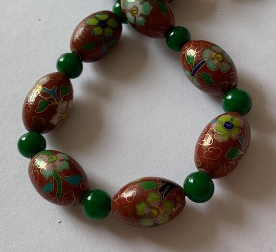 Chinese Antique Cloisonne Bead Red Floral Necklac… - image 3