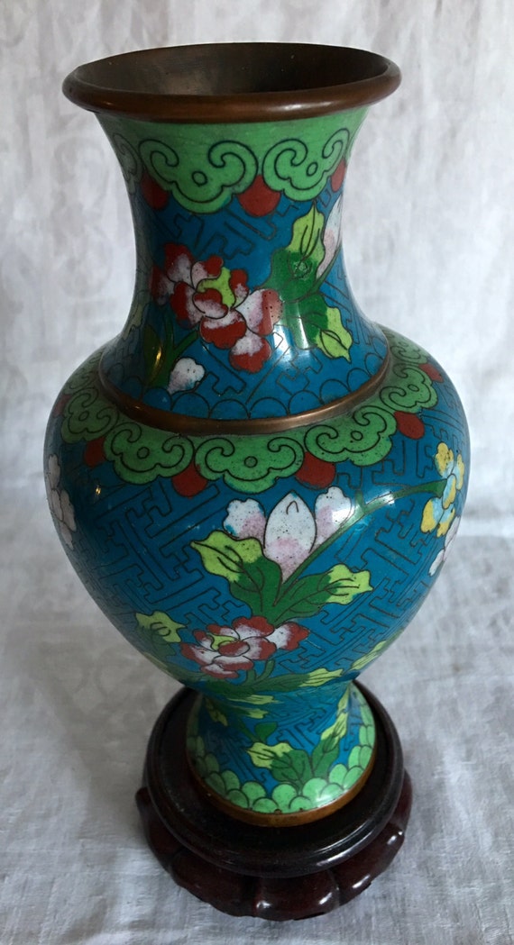 Chinese Cloisonne Vase Urn Enamel On Copper 8 Flower Etsy