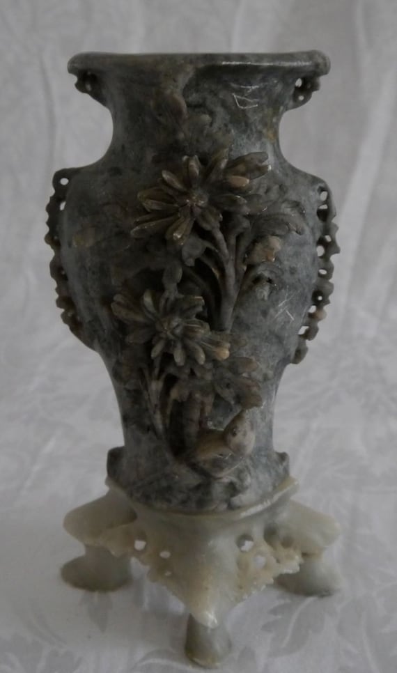 Exquisite Antique Chinese Soapstone Carving Lovely Vase Etsy