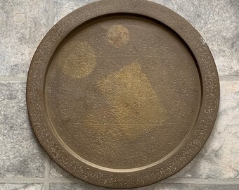 Vintage Hand Etched Brass Tray Table on folding stand