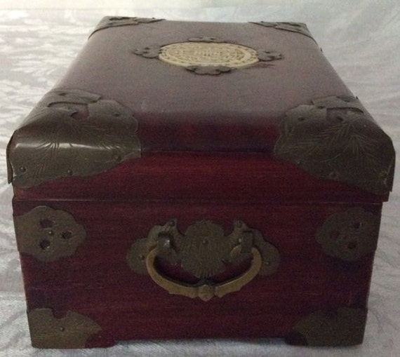 Antique Chinese Brass & Rosewood Jewelry Box with… - image 3