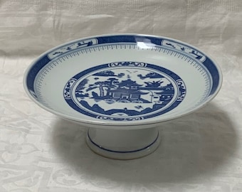 Qing Dynasty - 18th century Antique Chinese  Blue & White Porcelain Stem Bowl