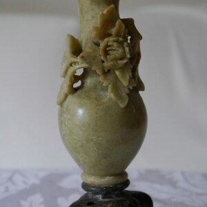 Chinese High Relief Hand Carved Soapstone Floral Vase