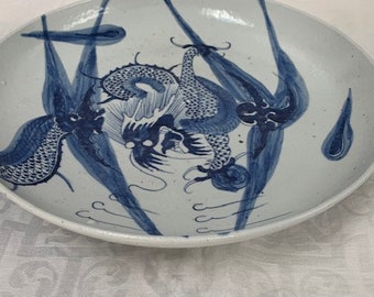 Grote 13 "zeldzame antieke Chinese handgemaakte prachtige draak patroon plaat