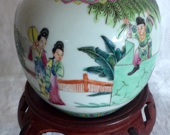 Antico cinese Famille Rose ceramica dipinta a mano porcellana ginger jar