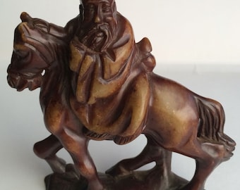 Antique Chinese Qing Dynasty period hand carved soapstone horse sculpture with old men rider