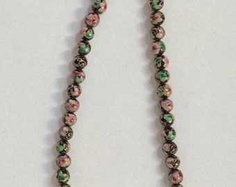 ヴィンテージ アールデコ 中国風エナメルフラワー ゴールド 金箔 七宝焼き ビーズネックレス