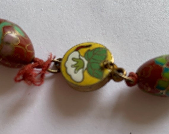 Chinese Antique Cloisonne Bead Red Floral Necklac… - image 9