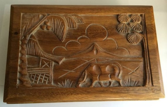 Chinese Vintage Hand Carved Hardwood  Box Early 2… - image 1