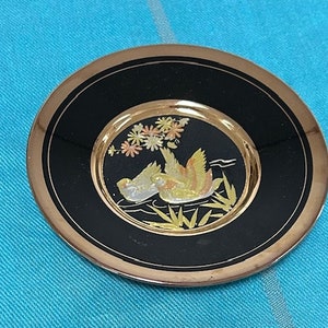 Limited Edition Japanese Chokin Art Plate Samurai Bird and Flower