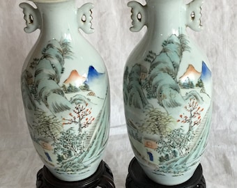 Pair of Chinese  Antique Qianlong Famille Rose Vases