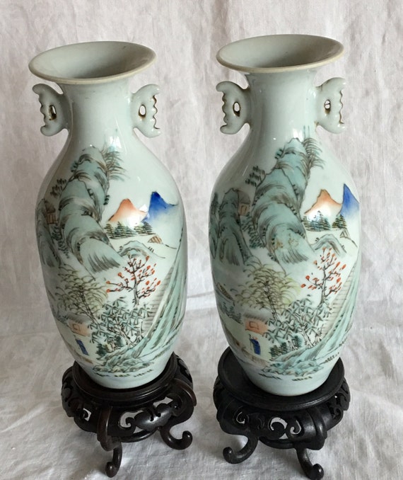 Pair Of Chinese Antique Qianlong Famille Rose Vases Etsy