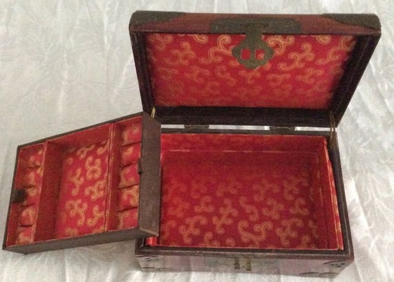 Antique Chinese Brass & Rosewood Jewelry Box with… - image 4