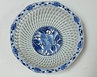 Japanese Blue and White Reticulated Footed Porcelain Bowl