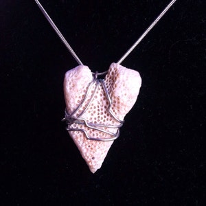 Coral Heart Necklace Natural Heart Shaped Coral Pendant w/ Chain Hand-wrapped w/ Stainless Steel Wire and Love. image 4
