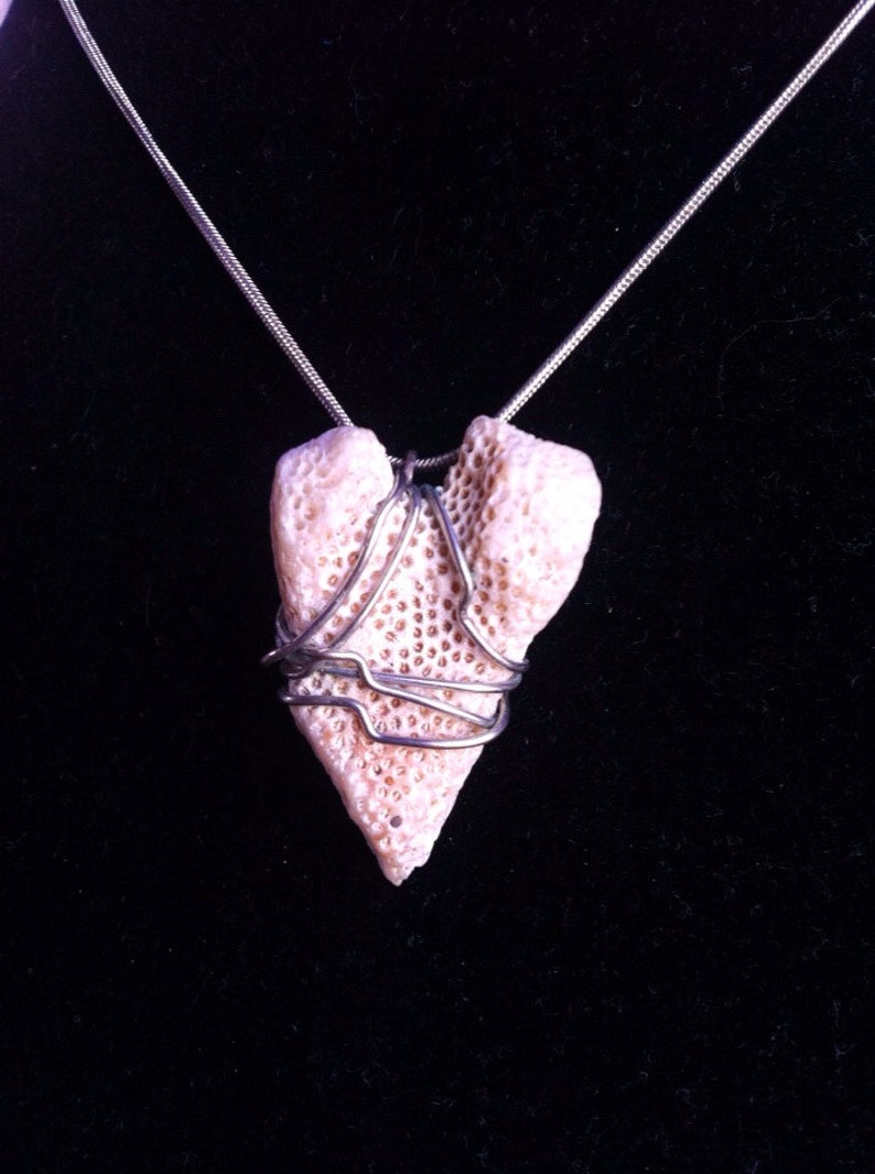 Coral Heart Necklace Natural Heart Shaped Coral Pendant w/ Chain Hand-wrapped w/ Stainless Steel Wire and Love. image 4