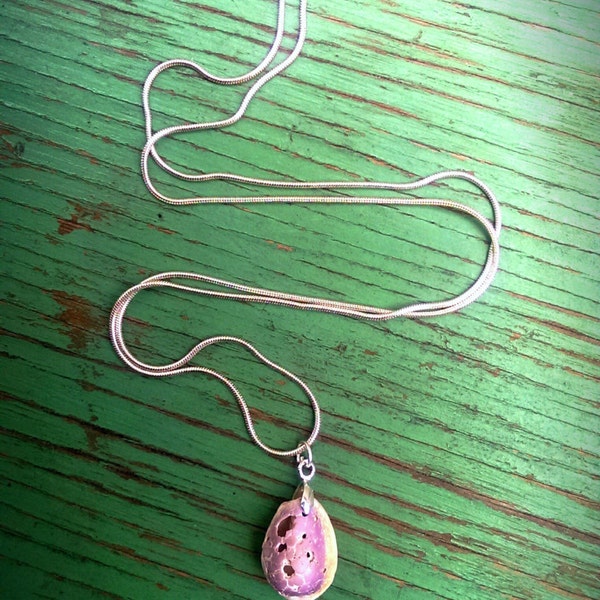 Pale Purple Shattered Cowry Shell Sterling Silver Necklace