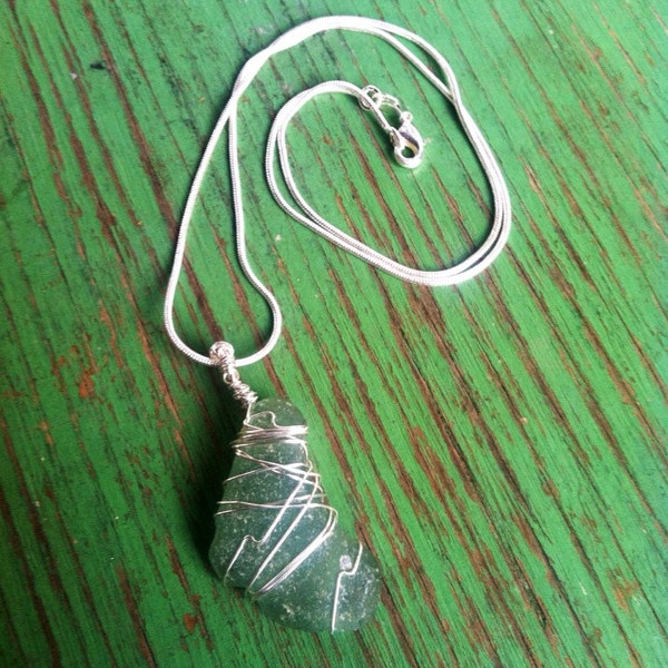 Sea Foam Sea Glass Sterling Silver Necklace