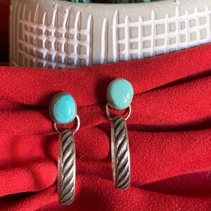 Turquoise and Sterling Silver Hoop Earrings image 3