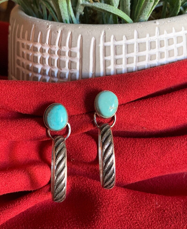 Turquoise and Sterling Silver Hoop Earrings image 3