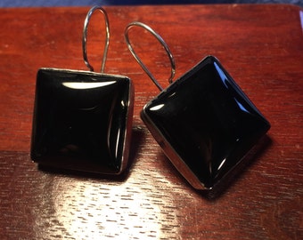 Sterling Silver Square Black Onyx Earrings