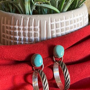 Turquoise and Sterling Silver Hoop Earrings image 2