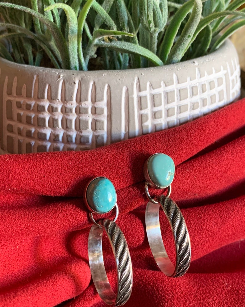 Turquoise and Sterling Silver Hoop Earrings image 2