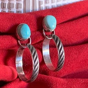 Turquoise and Sterling Silver Hoop Earrings image 1