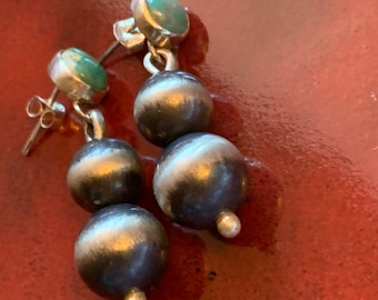 Navajo Pearls and Turquoise Dangle Earrings