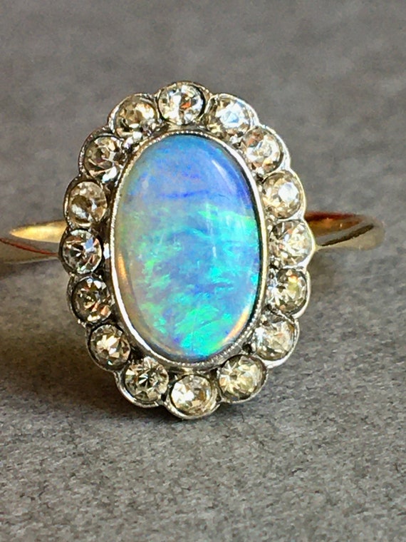 Art Nouveau Opal and Paste Ring | 9K Antique Opal… - image 4