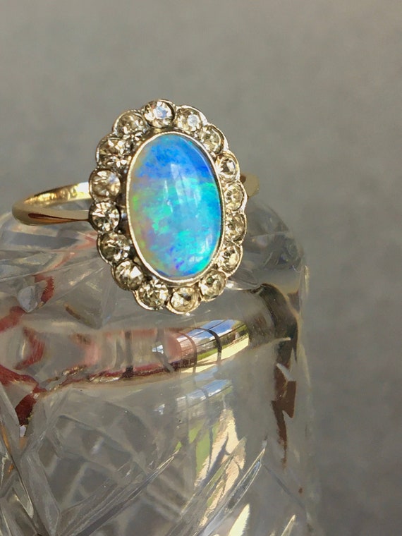 Art Nouveau Opal and Paste Ring | 9K Antique Opal 