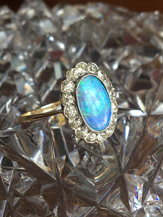 Art Nouveau Opal and Paste Ring | 9K Antique Opal… - image 3
