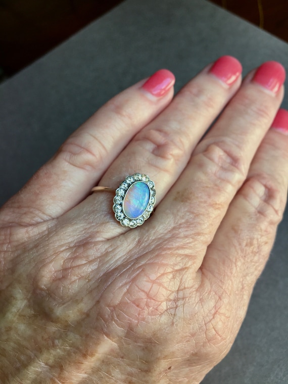 Art Nouveau Opal and Paste Ring | 9K Antique Opal… - image 5