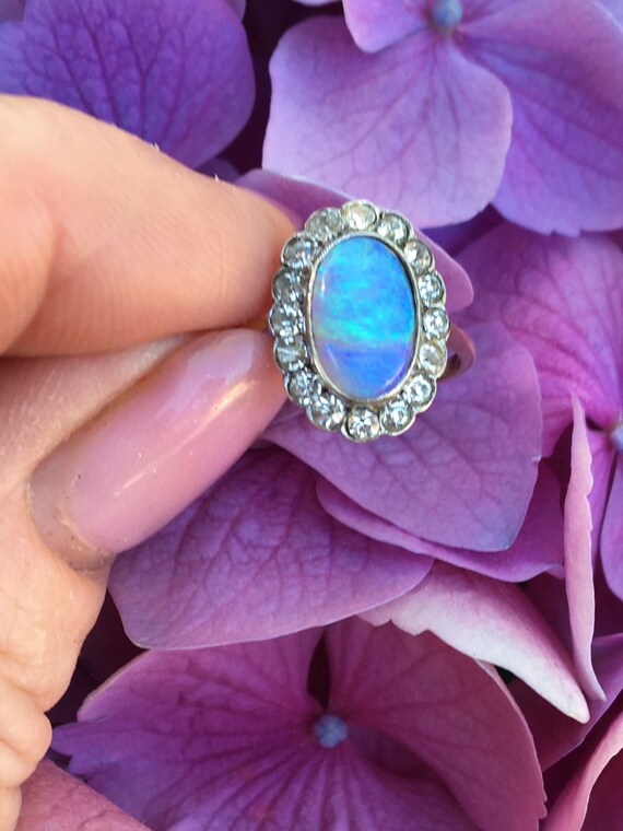 Art Nouveau Opal and Paste Ring | 9K Antique Opal… - image 2