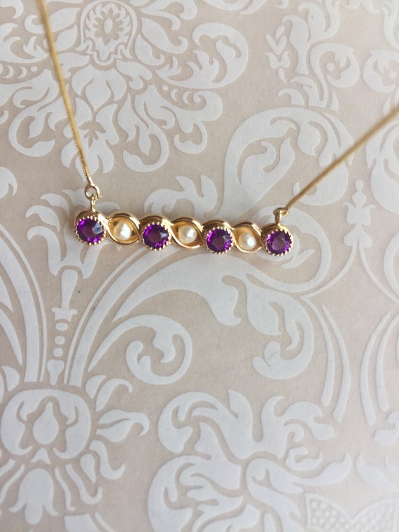 ANTIQUE 10K Gold Amethyst & Natural Pearl Necklace