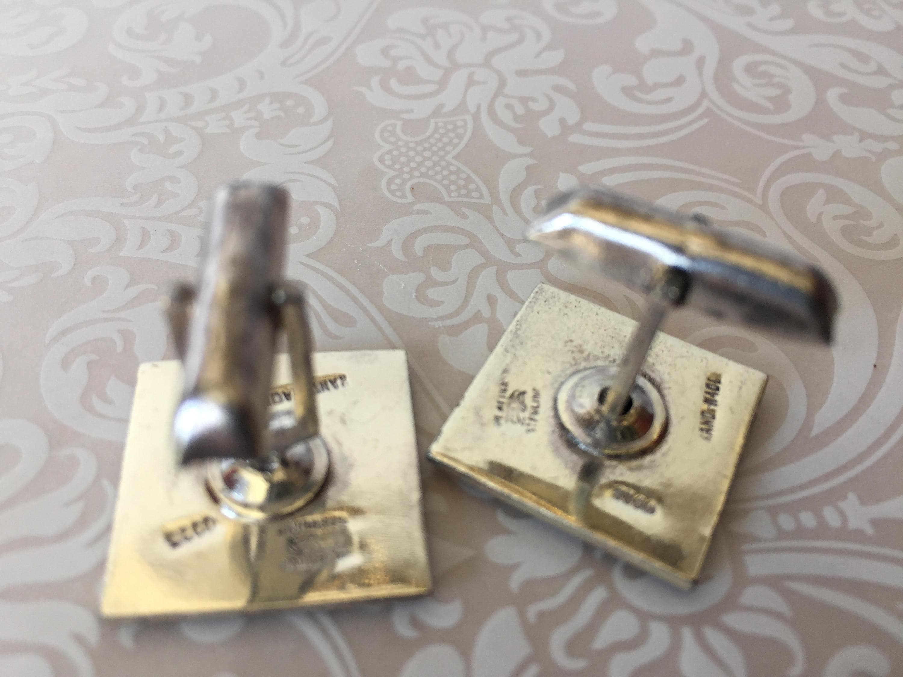 Boutons De Manchette Vintage En Argent Sterling .925 - Motif Aztèque/Maya (calendrier, Carré) - Marque Tencha - Occasion