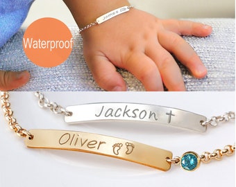 Baby boy gift personalized, Custom baby gift, 1st birthday boy, First birthday gift, Gold Baby bracelet, Baptism gift, Waterproof bracelet