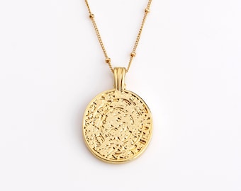 Antique necklace, Statement necklace, Phaistos Disc, Antique Greek Jewelry, Teacher gifts, Medallion, Gold coin necklace, Gift for her, TK-9