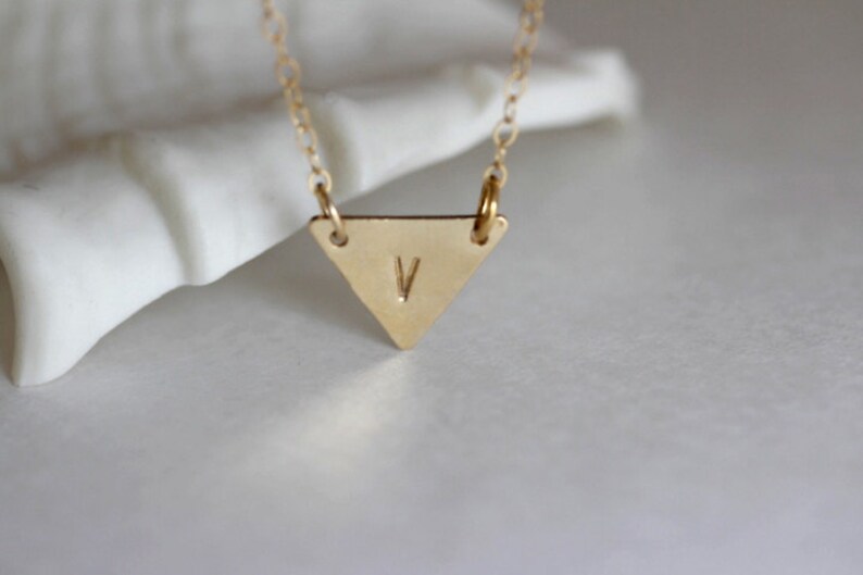 Initial Triangle Necklace Minimalist Jewelry Geometric Shape Etsy