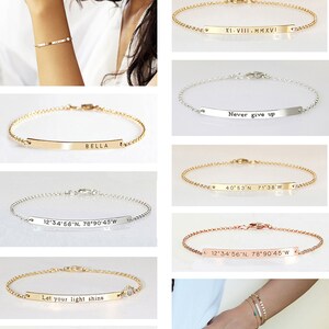 Personalized Bar Bracelet, Custom Date, Roman Numerals, Custom Name, Gold bar Bracelet, Monogram Bracelet, Best friends gift image 5