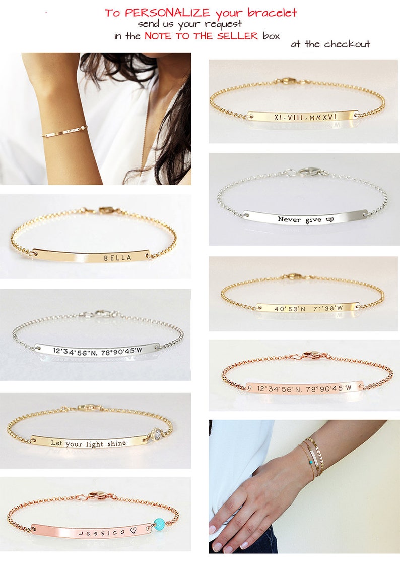 Personalized Bar Bracelet, Custom Date, Roman Numerals, Custom Name, Gold bar Bracelet, Monogram Bracelet, Best friends gift image 5