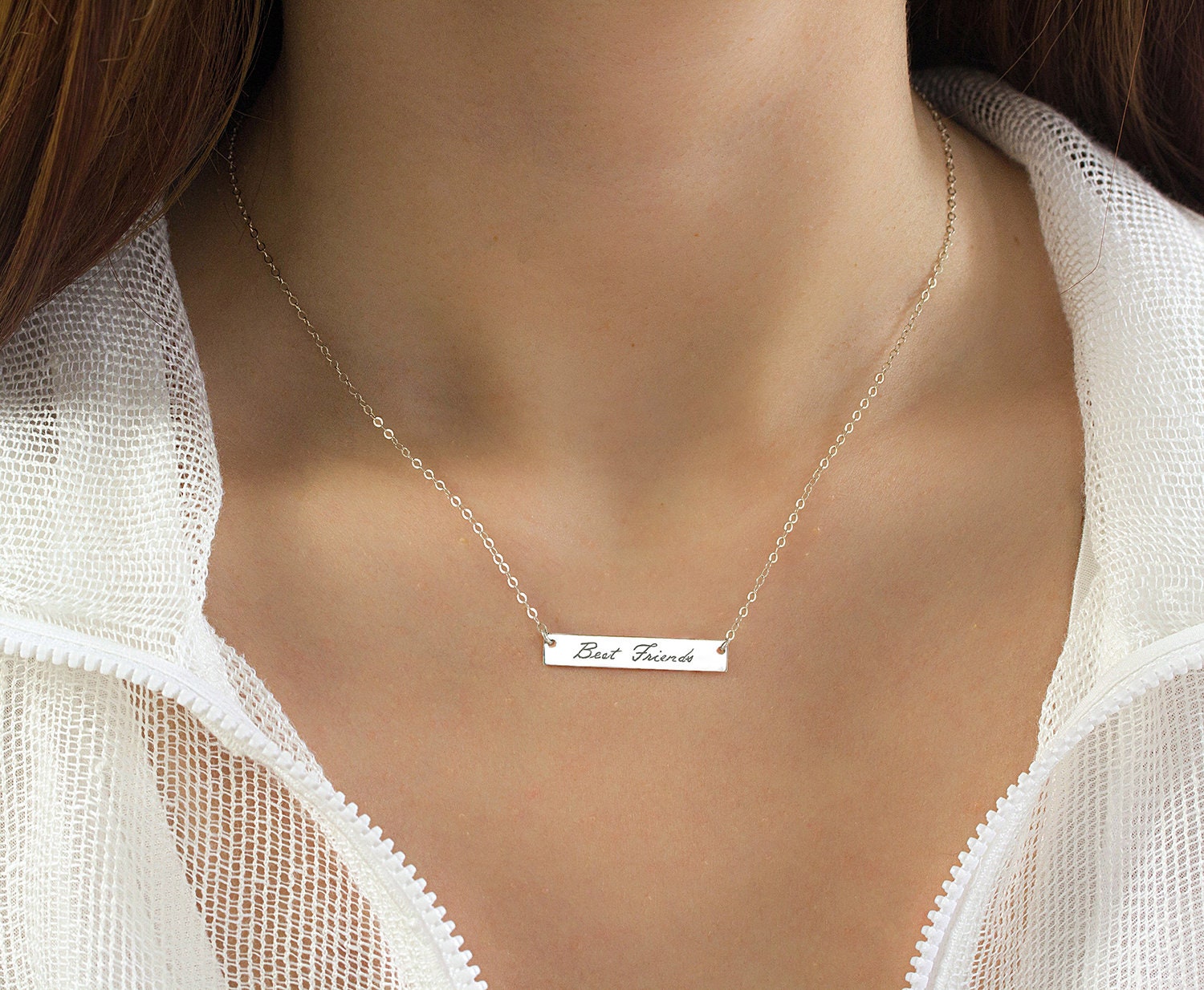 Sterling silver bar necklace Custom engraved necklace Silver Etsy