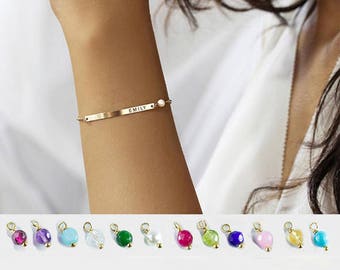 Mom bracelet with children names,  Mothers Rose Gold bar bracelet, Silver Custom engraved bracelet, Mothers day gift, Bridesmaids gift