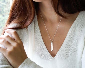 Vertical coordinates necklace, Vertical bar necklace, Mom Baby name necklace, Engraved Personalized necklace, Baby Location necklace